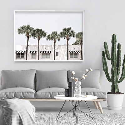 Coastal Palms View on South Beach - Art Print, Poster, Stretched Canvas or Framed Wall Art Prints, shown framed in a room