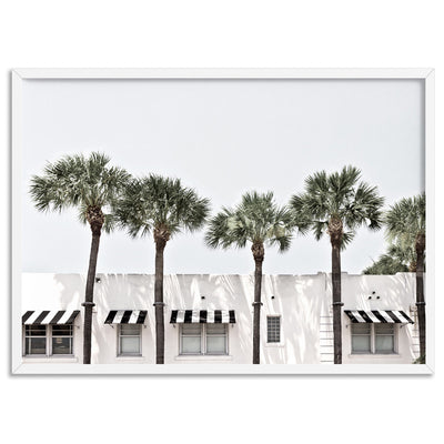 Coastal Palms View on South Beach - Art Print, Poster, Stretched Canvas, or Framed Wall Art Print, shown in a white frame