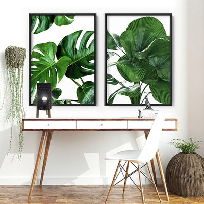 Fan Palm Leaves - Art Print, Poster, Stretched Canvas or Framed Wall Art, shown framed in a home interior space