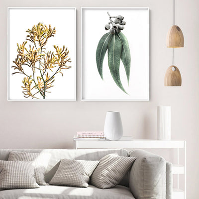 Kangaroo Paw in Yellow - Art Print, Poster, Stretched Canvas or Framed Wall Art, shown framed in a home interior space