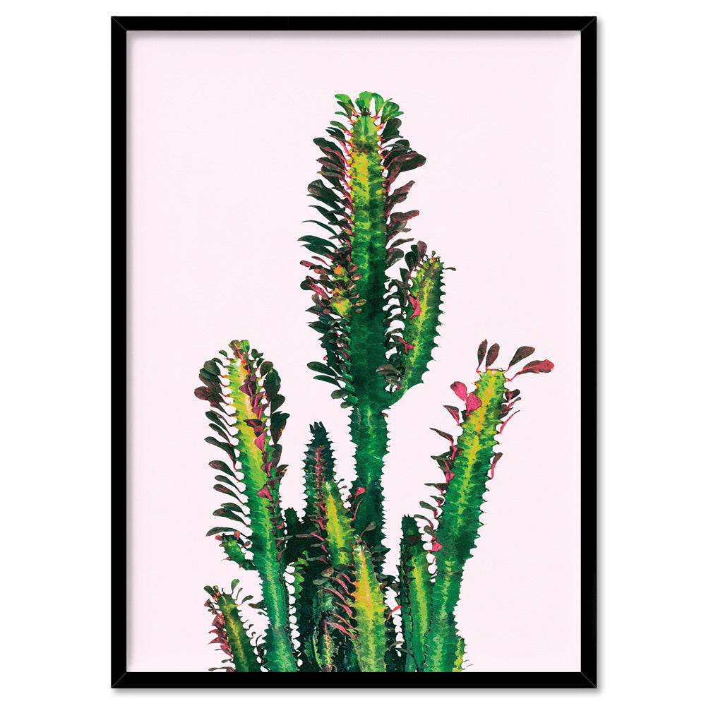 Cactus Succulent Tower - Art Print, Poster, Stretched Canvas, or Framed Wall Art Print, shown in a black frame