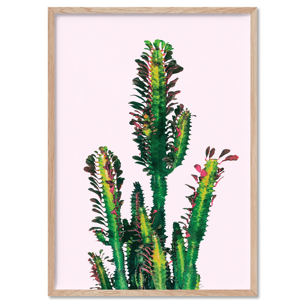 Cactus Succulent Tower - Art Print, Poster, Stretched Canvas, or Framed Wall Art Print, shown in a natural timber frame