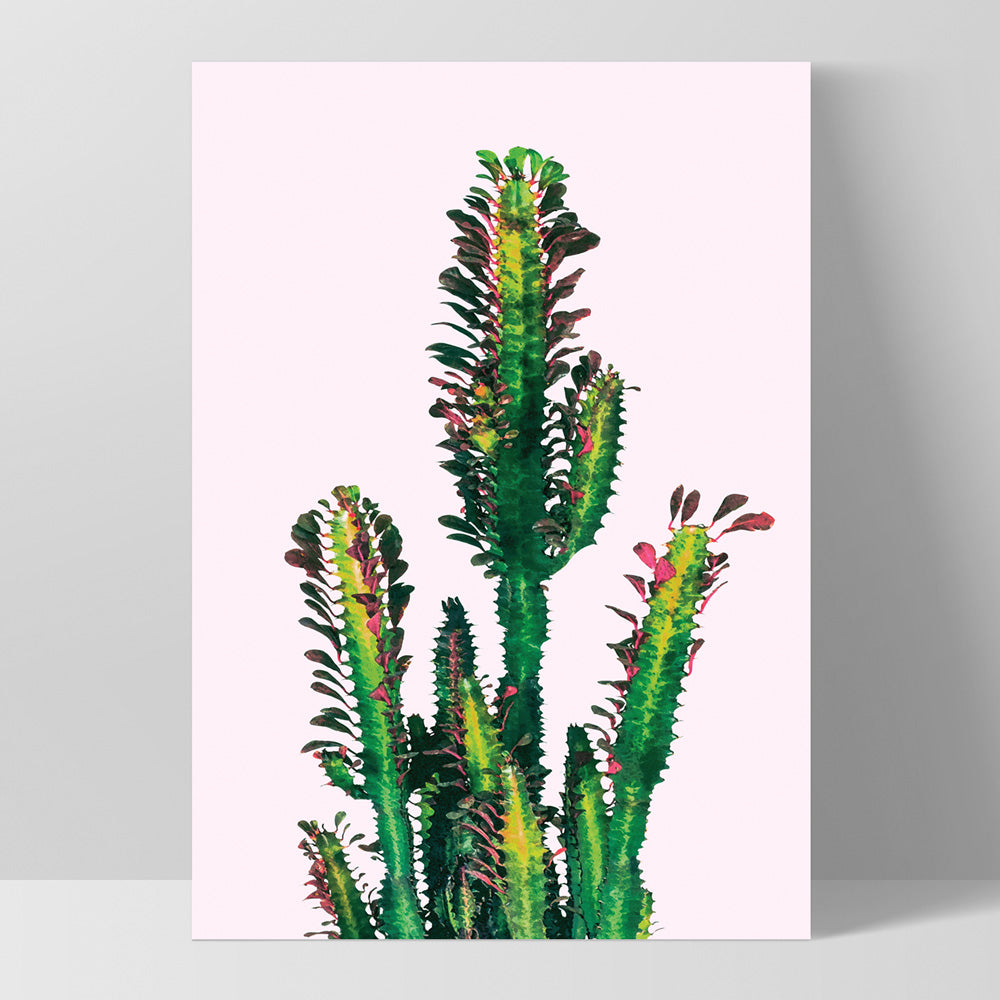 Cactus Succulent Tower - Art Print, Poster, Stretched Canvas, or Framed Wall Art Print, shown as a stretched canvas or poster without a frame