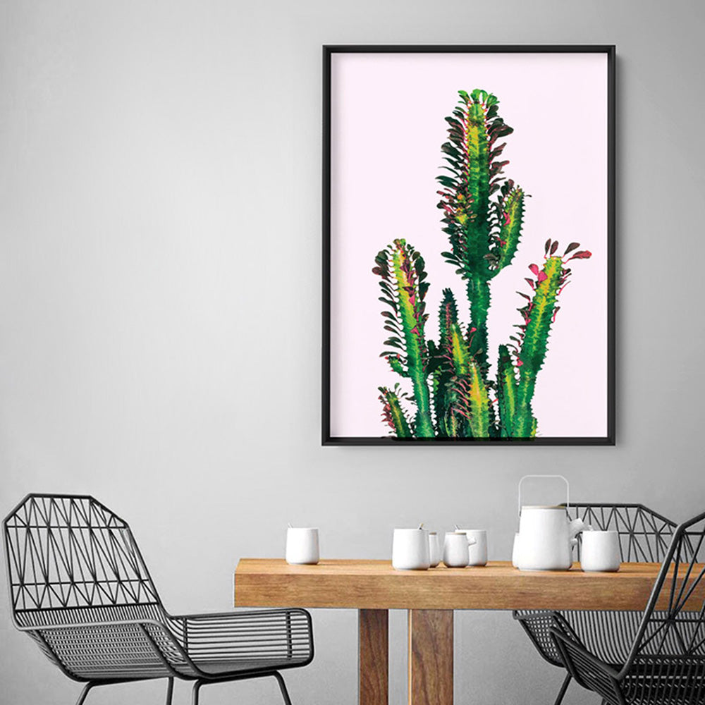 Cactus Succulent Tower - Art Print, Poster, Stretched Canvas or Framed Wall Art Prints, shown framed in a room