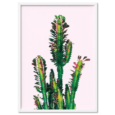 Cactus Succulent Tower - Art Print, Poster, Stretched Canvas, or Framed Wall Art Print, shown in a white frame