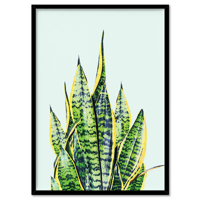 Cactus Succulent Snake Plant - Art Print, Poster, Stretched Canvas, or Framed Wall Art Print, shown in a black frame