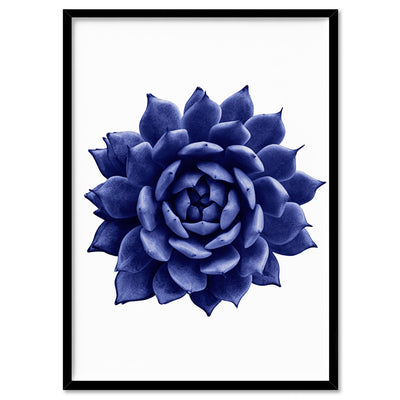 Indigo Succulent I - Art Print, Poster, Stretched Canvas, or Framed Wall Art Print, shown in a black frame