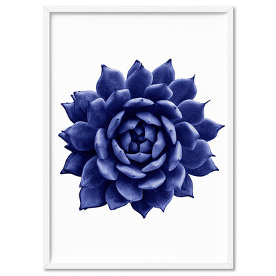 Indigo Succulent I - Art Print, Poster, Stretched Canvas, or Framed Wall Art Print, shown in a white frame