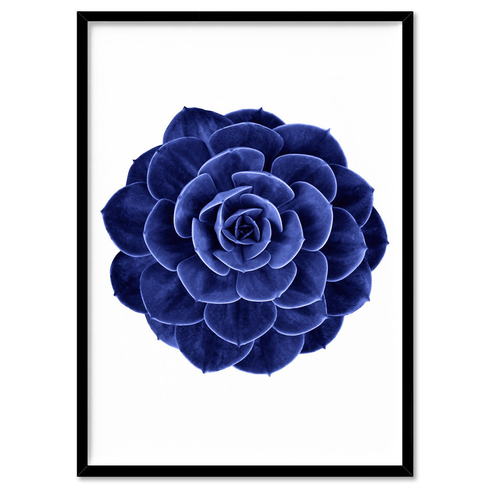 Indigo Succulent II - Art Print, Poster, Stretched Canvas, or Framed Wall Art Print, shown in a black frame