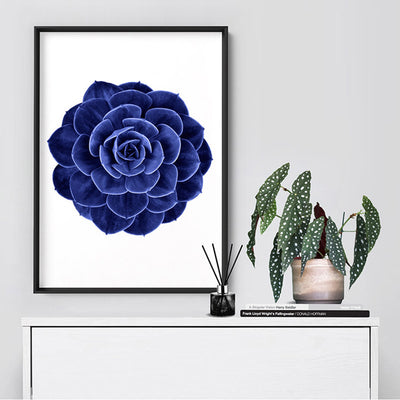 Indigo Succulent II - Art Print, Poster, Stretched Canvas or Framed Wall Art Prints, shown framed in a room