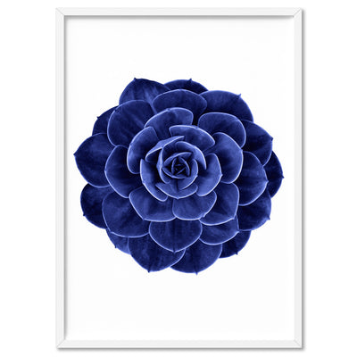 Indigo Succulent II - Art Print, Poster, Stretched Canvas, or Framed Wall Art Print, shown in a white frame