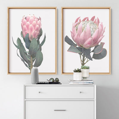King Protea Vintage Portrait - Art Print, Poster, Stretched Canvas or Framed Wall Art, shown framed in a home interior space