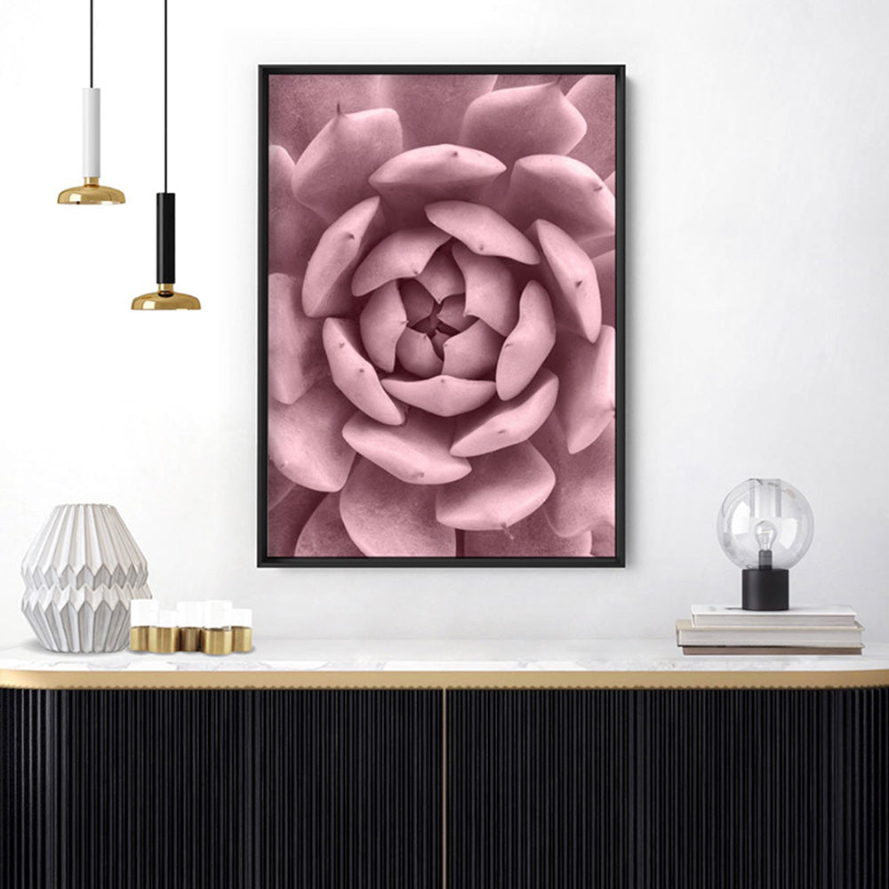Blush Succulent IV - Art Print, Poster, Stretched Canvas or Framed Wall Art Prints, shown framed in a room