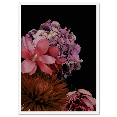 Dark Floral II - Art Print, Poster, Stretched Canvas, or Framed Wall Art Print, shown in a white frame
