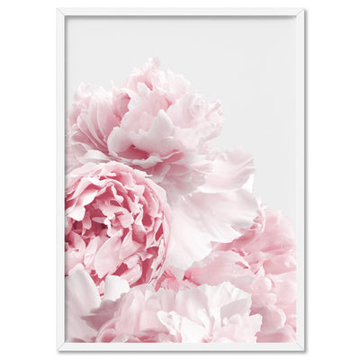 Blush Peonies - Art Print, Poster, Stretched Canvas, or Framed Wall Art Print, shown in a white frame