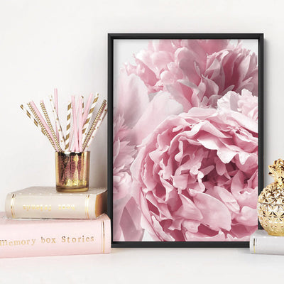 Peonies Bunch II - Art Print, Poster, Stretched Canvas or Framed Wall Art Prints, shown framed in a room