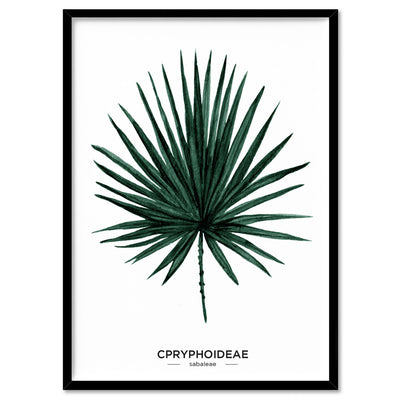 Fan Palm Scandi Leaf Watercolour (dark green) - Art Print, Poster, Stretched Canvas, or Framed Wall Art Print, shown in a black frame