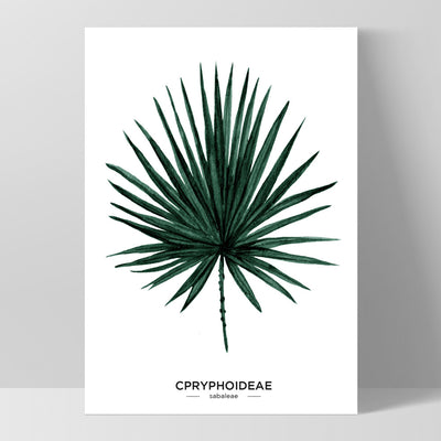 Fan Palm Scandi Leaf Watercolour (dark green) - Art Print, Poster, Stretched Canvas, or Framed Wall Art Print, shown as a stretched canvas or poster without a frame