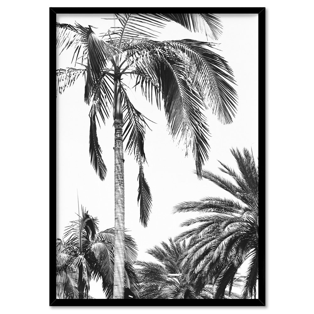 Palms Black & White - Art Print, Poster, Stretched Canvas, or Framed Wall Art Print, shown in a black frame