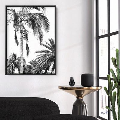 Palms Black & White - Art Print, Poster, Stretched Canvas or Framed Wall Art Prints, shown framed in a room