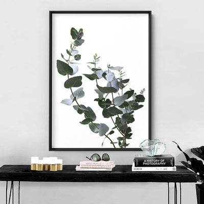 Eucalyptus Gum Leaves I  - Art Print, Poster, Stretched Canvas or Framed Wall Art Prints, shown framed in a room