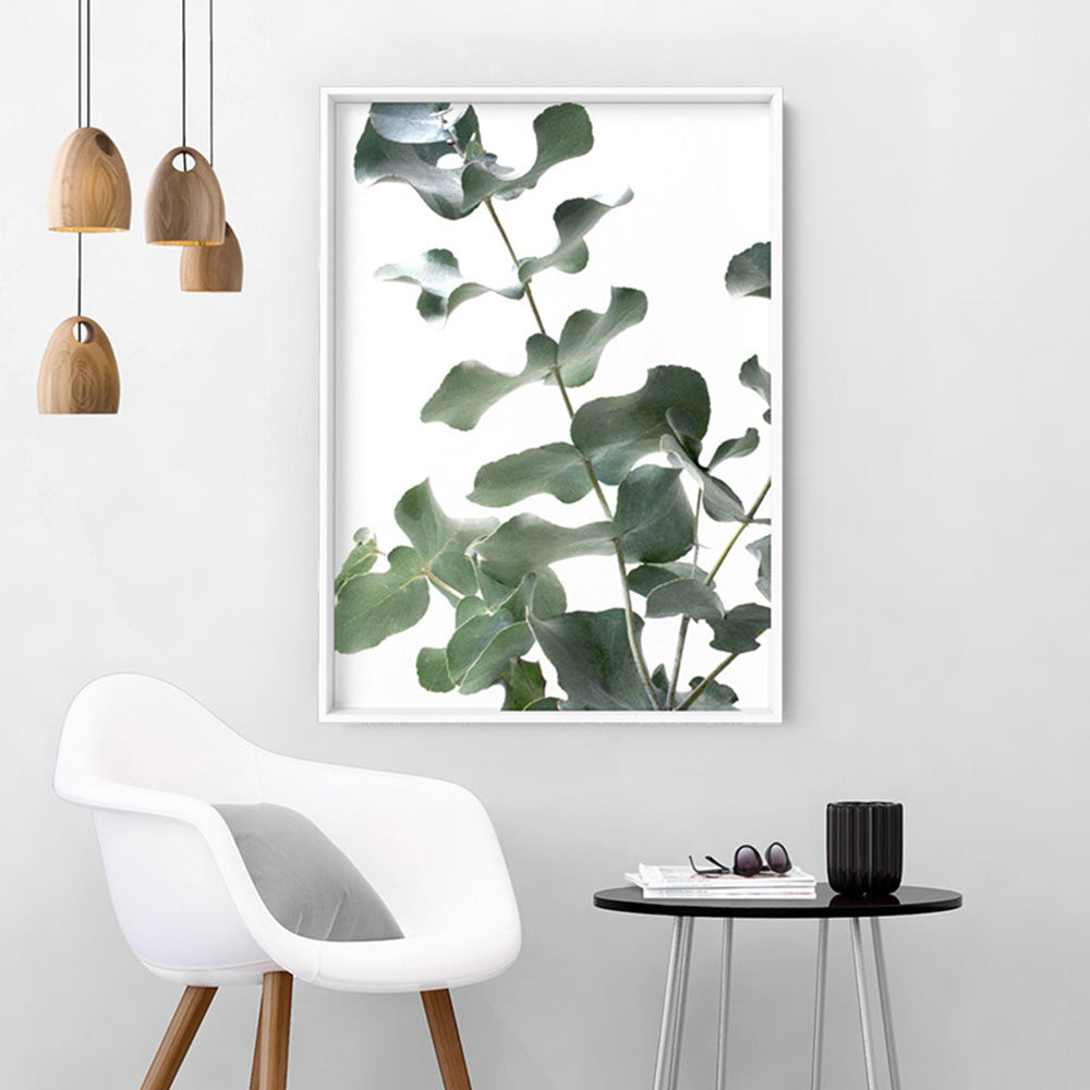 Eucalyptus Gum Leaves II  - Art Print, Poster, Stretched Canvas or Framed Wall Art Prints, shown framed in a room