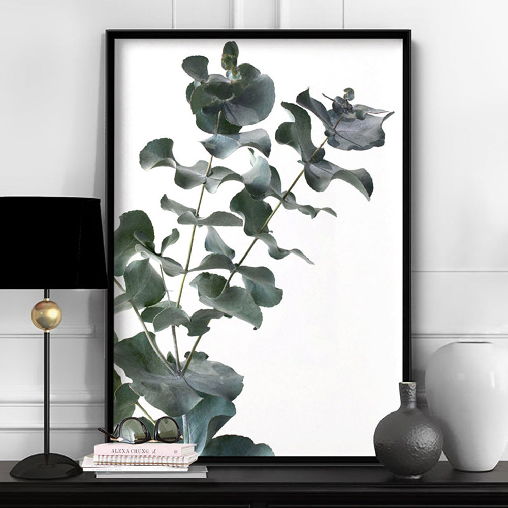 Eucalyptus Gum Leaves IV - Art Print, Poster, Stretched Canvas or Framed Wall Art Prints, shown framed in a room
