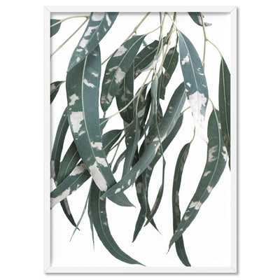 Spotty Gumtree Eucalyptus Leaves I - Art Print, Poster, Stretched Canvas, or Framed Wall Art Print, shown in a white frame