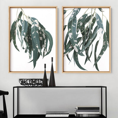 Spotty Gumtree Eucalyptus Leaves II - Art Print, Poster, Stretched Canvas or Framed Wall Art, shown framed in a home interior space