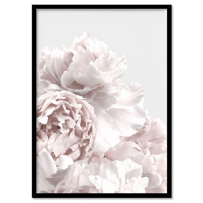 Peonies in Neutral - Art Print, Poster, Stretched Canvas, or Framed Wall Art Print, shown in a black frame