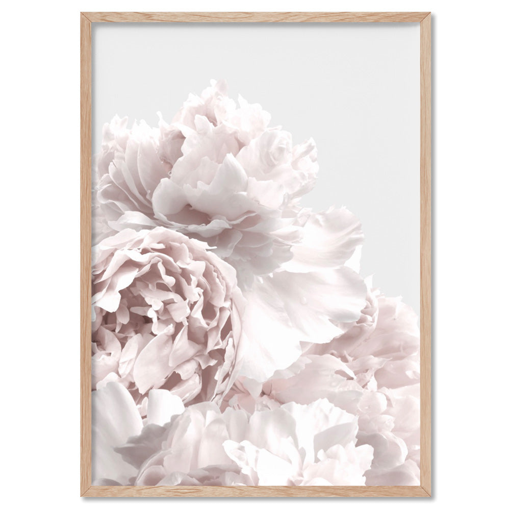 Peonies in Neutral - Art Print, Poster, Stretched Canvas, or Framed Wall Art Print, shown in a natural timber frame