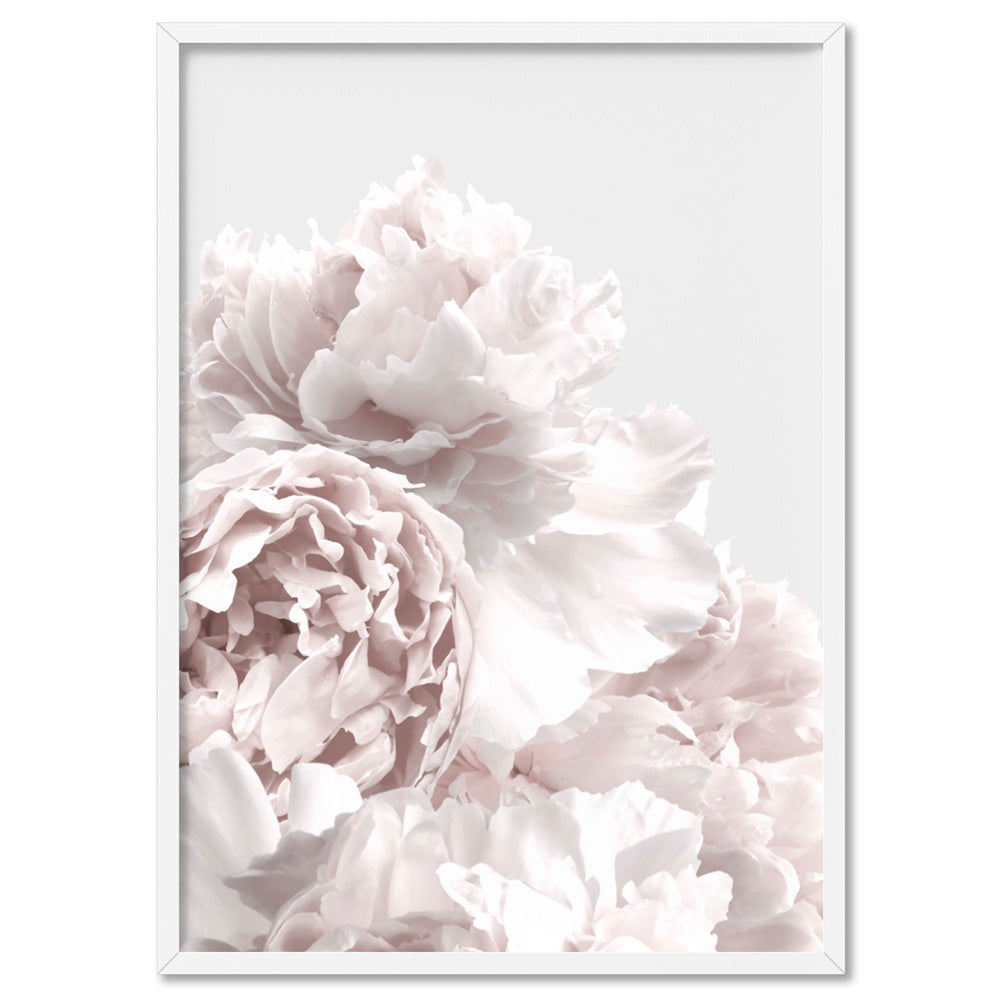 Peonies in Neutral - Art Print, Poster, Stretched Canvas, or Framed Wall Art Print, shown in a white frame