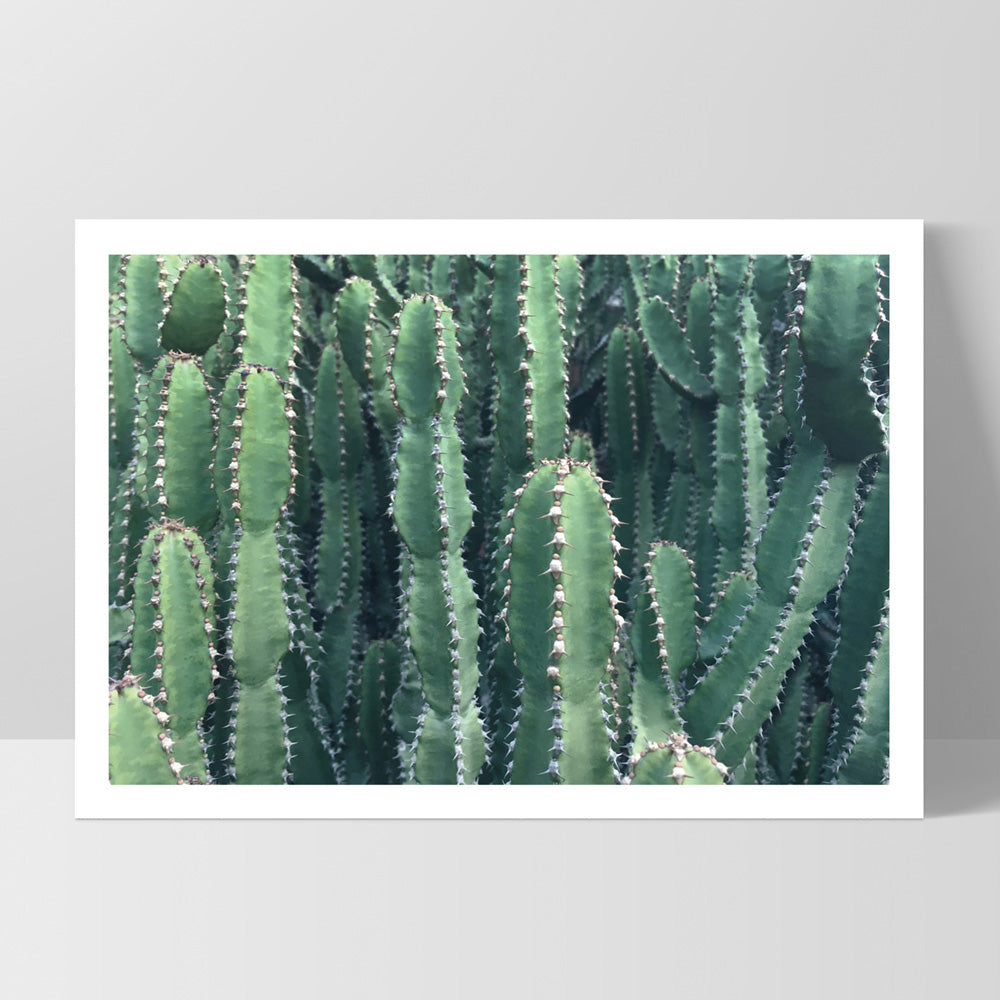 Prickly Cacti Garden - Art Print, Poster, Stretched Canvas, or Framed Wall Art Print, shown as a stretched canvas or poster without a frame