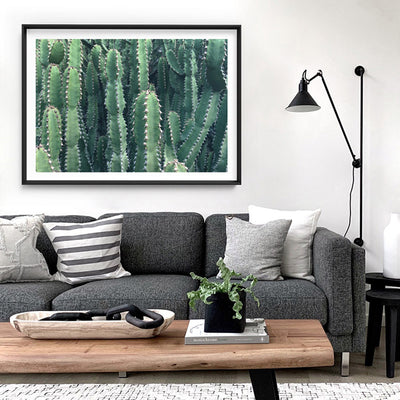 Prickly Cacti Garden - Art Print, Poster, Stretched Canvas or Framed Wall Art Prints, shown framed in a room