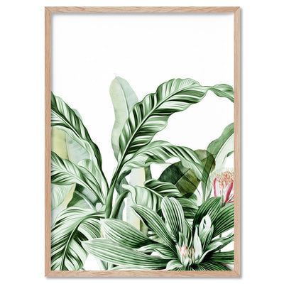 Tropical Sketched Rainforest Leaves & Foliage - Art Print, Poster, Stretched Canvas, or Framed Wall Art Print, shown in a natural timber frame