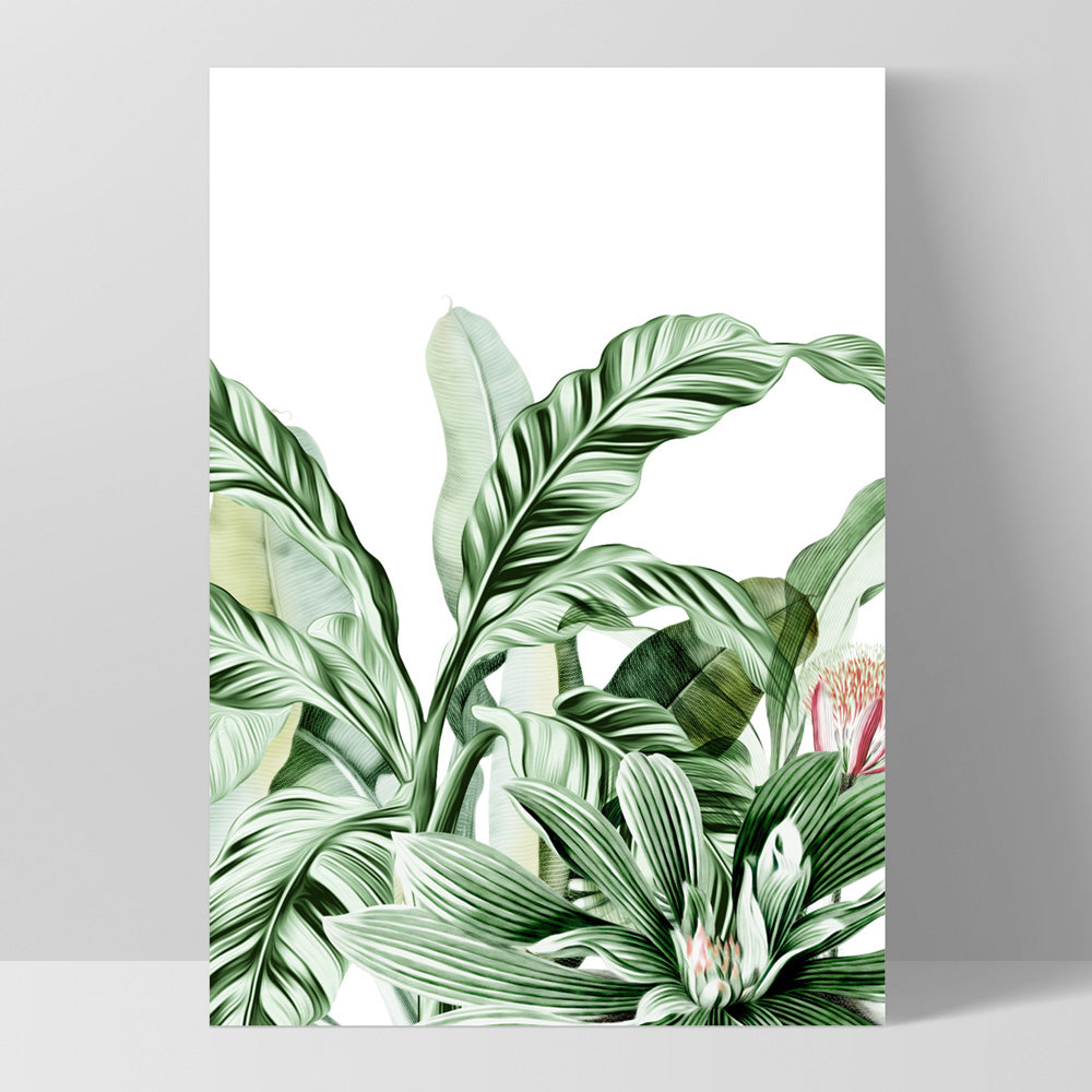 Tropical Sketched Rainforest Leaves & Foliage - Art Print, Poster, Stretched Canvas, or Framed Wall Art Print, shown as a stretched canvas or poster without a frame