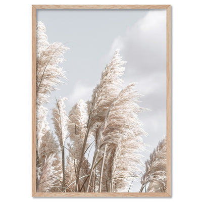 Pampas Grass I in Pastels - Art Print, Poster, Stretched Canvas, or Framed Wall Art Print, shown in a natural timber frame
