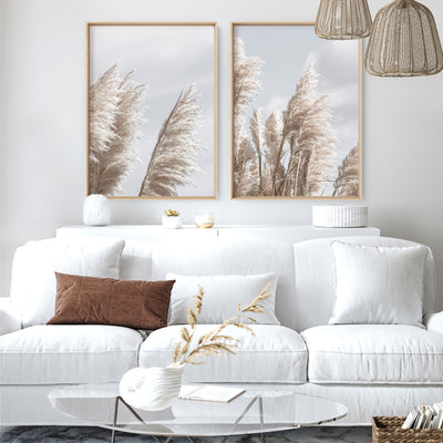 Pampas Grass I in Pastels - Art Print, Poster, Stretched Canvas or Framed Wall Art, shown framed in a home interior space