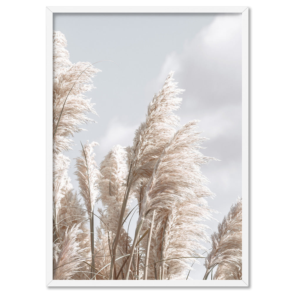 Pampas Grass I in Pastels - Art Print, Poster, Stretched Canvas, or Framed Wall Art Print, shown in a white frame