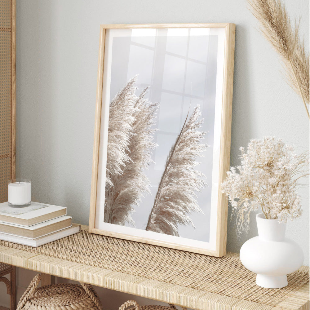 Pampas Grass II in Pastels - Art Print, Poster, Stretched Canvas or Framed Wall Art Prints, shown framed in a room