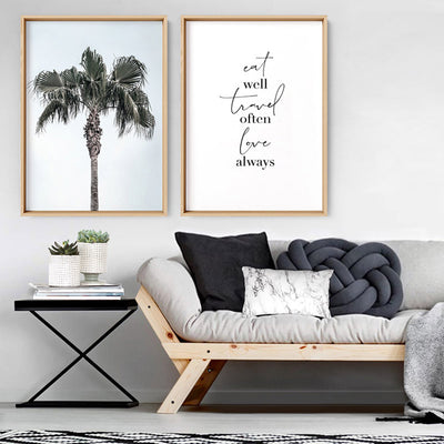 California Coastal Palm Tree Portrait - Art Print, Poster, Stretched Canvas or Framed Wall Art, shown framed in a home interior space