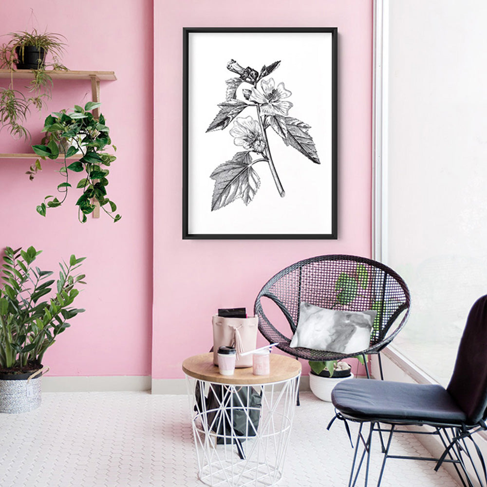 Botanical Floral Illustration II - Art Print, Poster, Stretched Canvas or Framed Wall Art Prints, shown framed in a room