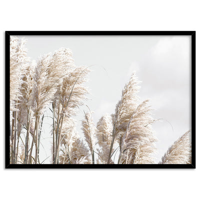 Pampas Grass Landscape in Neutral Tones - Art Print, Poster, Stretched Canvas, or Framed Wall Art Print, shown in a black frame