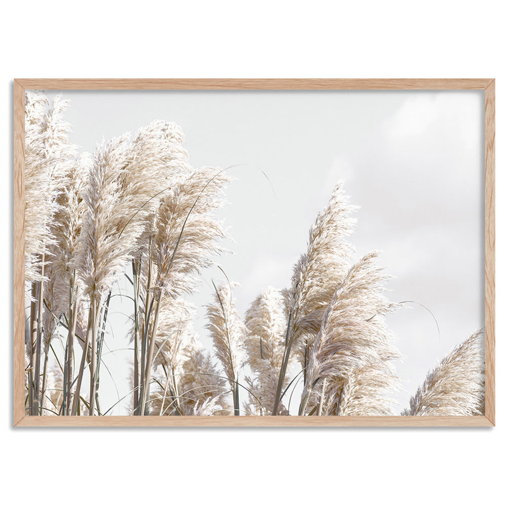 Pampas Grass Landscape in Neutral Tones - Art Print, Poster, Stretched Canvas, or Framed Wall Art Print, shown in a natural timber frame