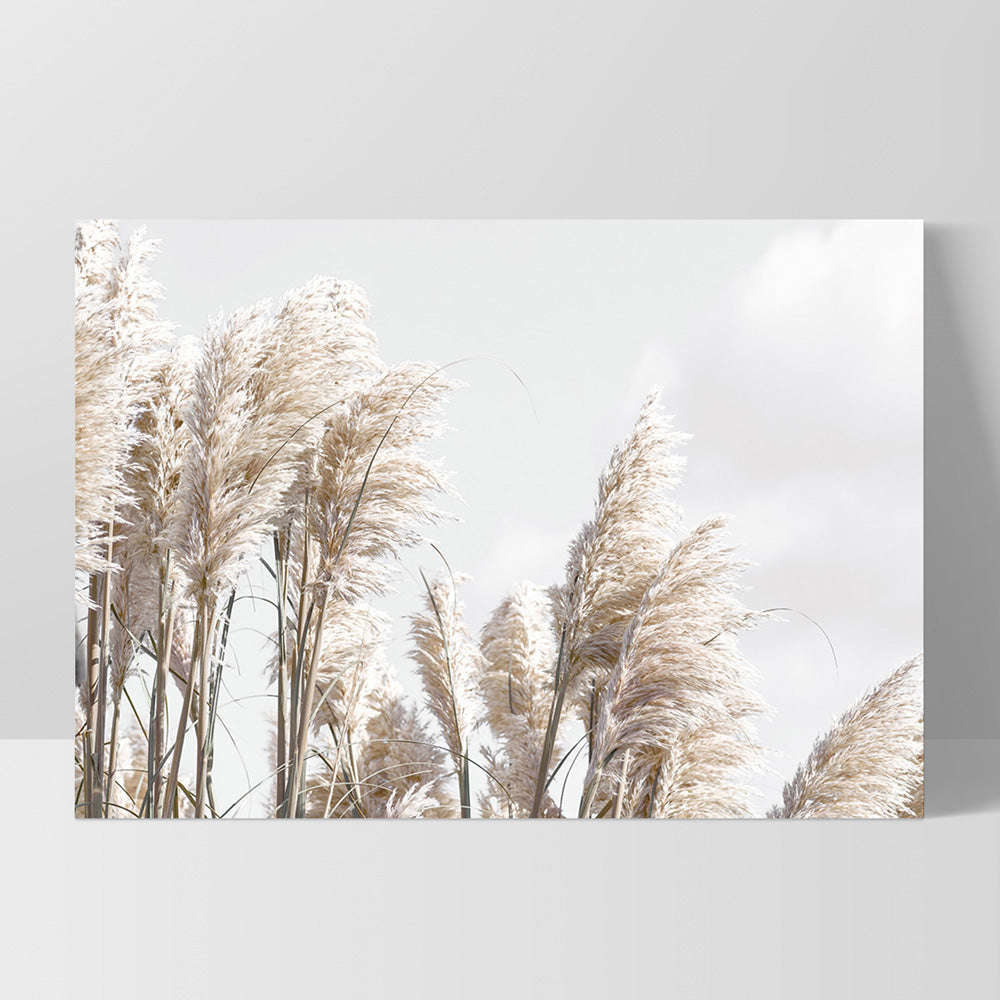 Pampas Grass Landscape in Neutral Tones - Art Print, Poster, Stretched Canvas, or Framed Wall Art Print, shown as a stretched canvas or poster without a frame