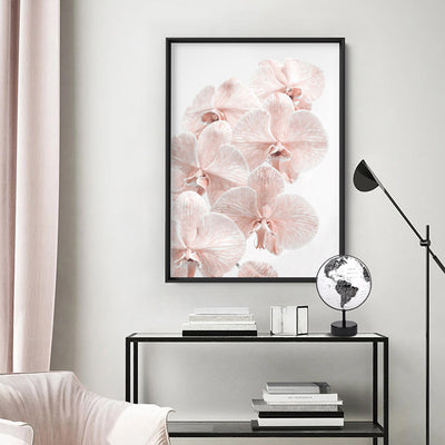 Blushing Orchid Blooms I - Art Print, Poster, Stretched Canvas or Framed Wall Art Prints, shown framed in a room