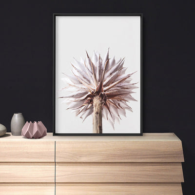 King Protea From Behind in Blush - Art Print, Poster, Stretched Canvas or Framed Wall Art Prints, shown framed in a room