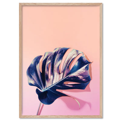 High Fashion Monstera in Holographic - Art Print, Poster, Stretched Canvas, or Framed Wall Art Print, shown in a natural timber frame