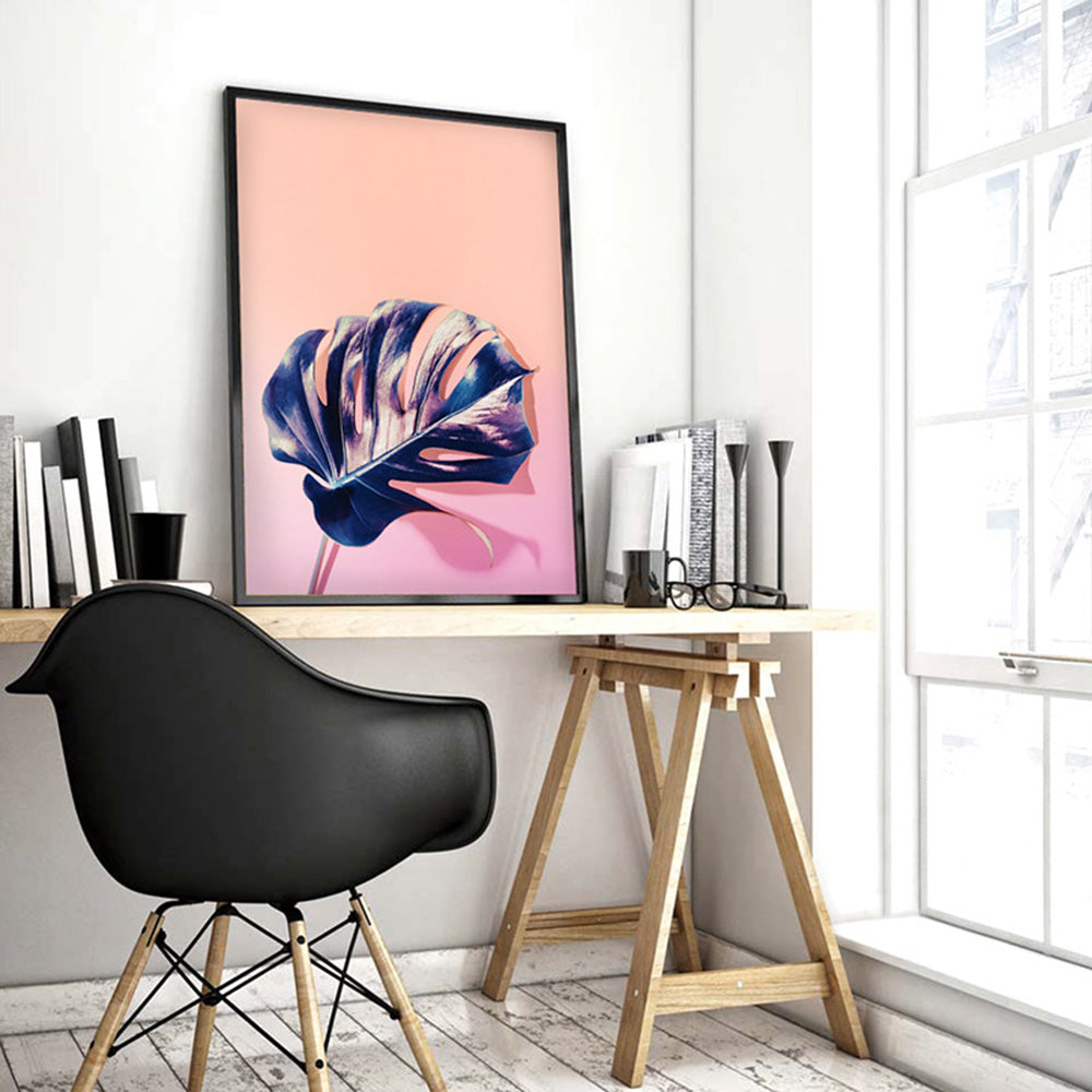 High Fashion Monstera in Holographic - Art Print, Poster, Stretched Canvas or Framed Wall Art Prints, shown framed in a room