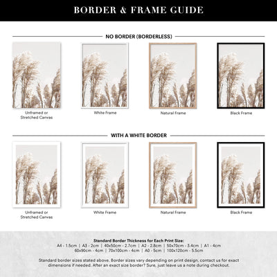 Pampas Grass Portrait in Neutral Tones - Art Print, Poster, Stretched Canvas or Framed Wall Art, Showing White , Black, Natural Frame Colours, No Frame (Unframed) or Stretched Canvas, and With or Without White Borders